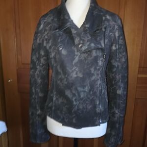 Marrakech Marni Scuba Moto Jacket Grey Antique Floral  M  Anthropolgie